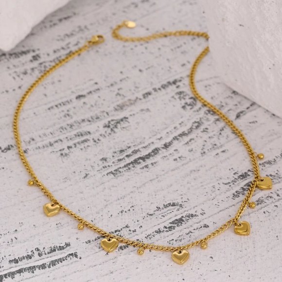Jewelry - New 18K Gold Plated Heart Bead Link Chain Necklace